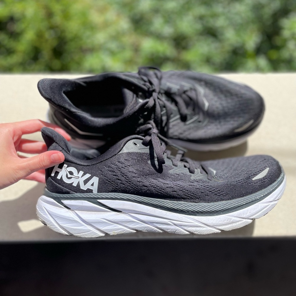 Hoka Black and White Athletic Running Shoes